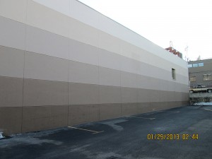 Exterior: Paint 5 colored stripes on exterior of commercial building. Interior: Paint interior in 5 colors.